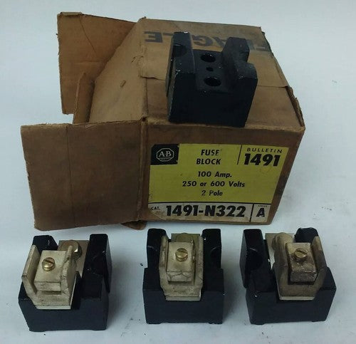 ALLEN BRADLEY 1491-N332 SER. A FUSE BLOCK,100AMP, 250 OR 600V, 2P, MISSING PART0
