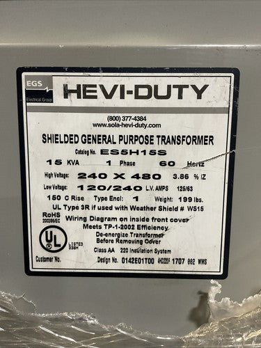 EGS ES5H15S TRANSFORMER 15KVA 1PH 60HZ HIGH VOLTAGE 240X480 LOW VOLTAGE 120/2401