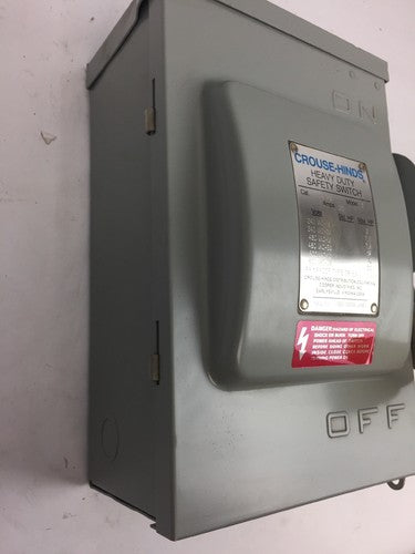 CROUSE-HINDS HU361AW HEAVY DUTY SAFETY SWITCH 30A 600VAC 3 POLES 5