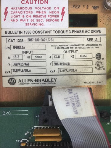 ALLEN BRADLEY 1336-B007-EAD-FA2-L3-S1 CONTANT TORQUE 3-PH AC DRIVE SER A 380/4158