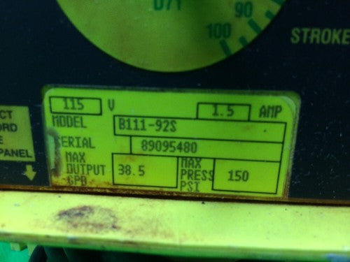 LMI MILTON ROY B111-92S ELECTROMAGNETIC 38.5GPD,150PSI, 115V, DOSING PUMP, USED1