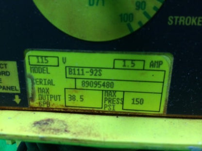 LMI MILTON ROY B111-92S ELECTROMAGNETIC 38.5GPD,150PSI, 115V, DOSING PUMP, USED1