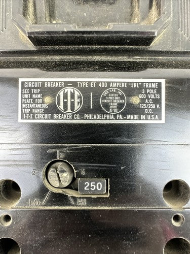 ITE ET5745 400A CIRCUIT BREAKER FRAME 125/250VDC 600VAC 3POLE W/ 250A TRIP UNIT1