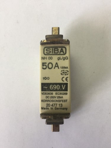 SIBA NH00 gL/gG FUSE 50A 690VAC 120kA 250VDC 25kA (LOT OF 3)0