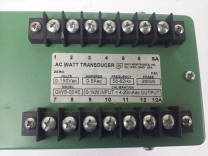 OHIO SEMITRONIC, GW5-004E AC WATT TRANDUCER, 3PH, 3W, TWO ELEMENT, 0-150V, 0-5A1