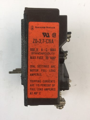 KLOCKNER MOELLER Z0-3,7-CNA BIMETAL RELAY 600VAC 1.9-3.7AMP1
