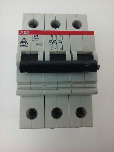 ABB S273, CIRCUIT BREAKER, K 16A, 3POLE, 277/480VAC, MAX 440, 10KA, VDE0660, NEW0