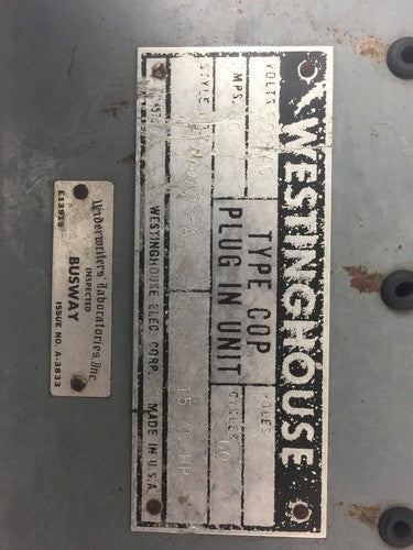WESTINGHOUSE COP 60A PLUG IN UNIT 600VAC 3 POLE1