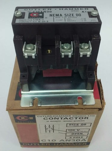 CUTLER HAMMER C10AN30A MAGNETIC CONTACTOR W/O INTERLOCK, 120V 60HZ COIL, C10AN30