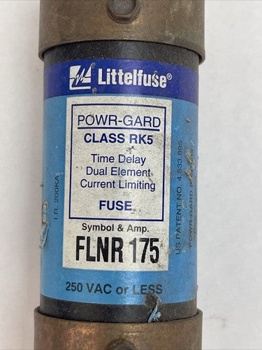 LITTELFUSE FLNR175 POWR-GARD DUAL ELEMENT TIME DELAY CLASS RK5 175A 250VAC FUSE1