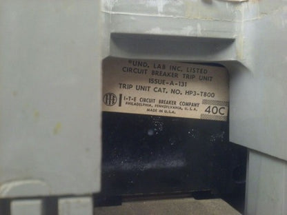 ITE CIRCUIT BREAKER HP3-F160 3P 800A TRIP 600VAC W/ HP3-T800 TRIP UNIT3