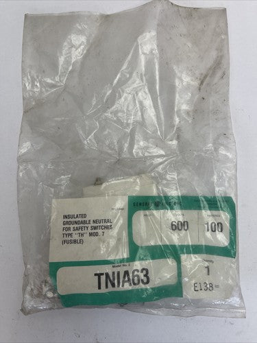 GE TNIA63 INSULATED GROUNDABLE NEUTRAL FOR SAFETY SWITCHS TYPE TH MOD. 7 FUSIBLE0