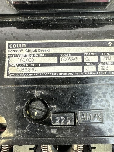 GOULD CJ3M225 CIRCUIT BREAKER 600VAC 225A 3POLE A6KA CURRENT LIMITING1