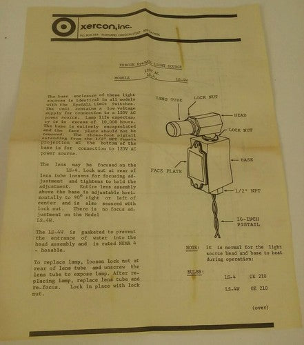 XERCON LS-4 EYE-BALL LIGHT SOURCE LIMIT SWITCH 120VAC, PHOTOELECTRIC CONTROLS6