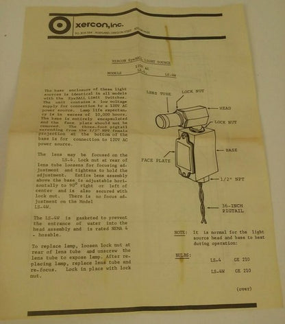 XERCON LS-4 EYE-BALL LIGHT SOURCE LIMIT SWITCH 120VAC, PHOTOELECTRIC CONTROLS6