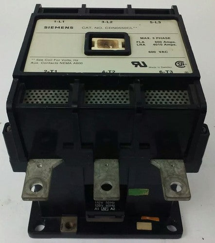 SIEMENS CDN0550CL, CONTACTOR,  600VAC, 3PH, FLA 600A, LRA 4010A, NEMA A600, NEW0