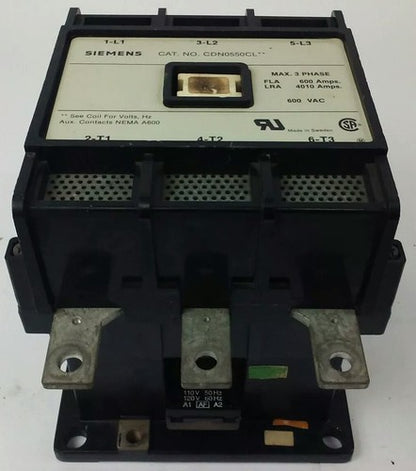 SIEMENS CDN0550CL, CONTACTOR,  600VAC, 3PH, FLA 600A, LRA 4010A, NEMA A600, NEW0