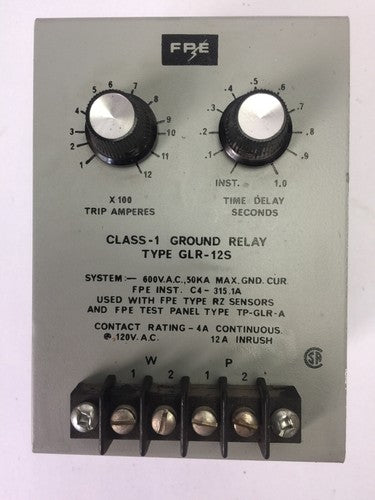 FPE GLR-12S CLASS-1 GROUND RELAY 600VAC 50KA CONTACT RATING 4A CONTINUOUS 120VAC0