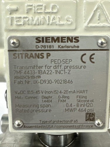 SIEMENS 7MF4433-1BA22-1NC1-Z SITRANS P TRANSMITTER2