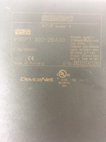 SIEMENS 1P 6EP1 332-2BA00 SITOP POWER 4 POWER SUPPLY INPUT AC230/120V 1