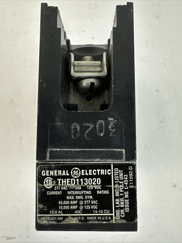 GE THED113020 277VAC 125VDC 20AMP 1POLE CIRCUIT BREAKER (LOT OF 10)1