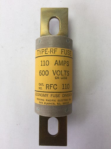 ECONOMY FUSE DIVISION RFC 110 TYPE-RF FUSE 110 AMP 600 VOLTS FEDERAL PACIFIC0