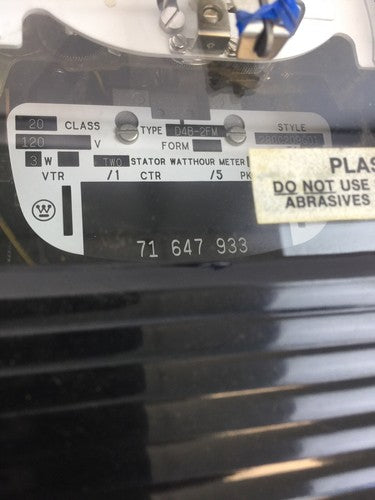 WESTINGHOUSE D4B-2FM KILOWATTS METER 120V 3W 20CLASS 280C209G01 2.5TA 1.2Kh1