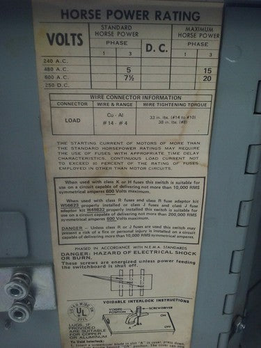 GOULD ITE V7E3611 TWIN VACU BREAK CLAMPMATIC SWITCH 3P 3PH 30A 600V 20HP3