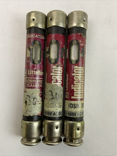 LITTELFUSE IDSR30 600V 30AMP CURRENT LIMITING INDICATOR FUSE (LOT OF 3)0