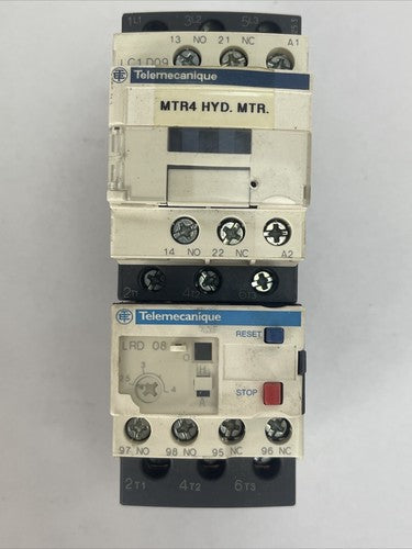 TELEMECANIQUE STARTER LC1 D09 CONTACTOR 25A 600VAC 7.5HP LRD 08 RELAY 2.5-4A0