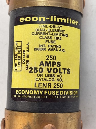 ECONOMY LENR 250 ECON-LIMITER FUSE 250A 250VAC TIME DELAY DUAL ELEMENT CURRENT1