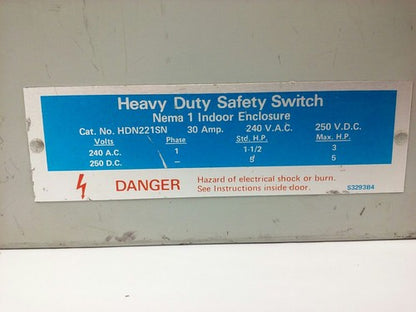 CHALLENGER HDN221SN SAFETY SWITCH, NEMA 1 INDOOR, 30A, 240V, FUSIBLE, NEW1