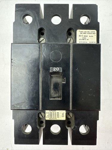 CHALLENGER CHL3020 20AMP 277/480VAC 240VAC 125/250VDC 3POLE CIRCUIT BREAKER0