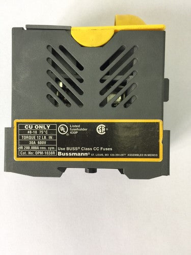 BUSSMAN OPTIMA OPM-1038R FUSE BLOCK HOLDER 30A 600V OPTIMA OVERCURRENT PROTECTIO1