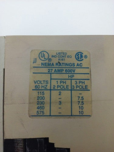 CUTLER HAMMER CN15DN3, SER. B1, CONTACTOR, 3PH, 3P, 27A, 600V, 10HP, 60HZ, NEW2