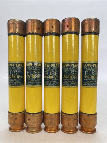 COOPER BUSSMANN LPS-RK-6 1/4 LOW-PEAK DUAL ELEMENT FUSE 600VAC 6-1/4A (LOT OF 5)0