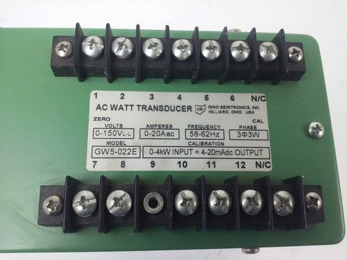 OHIO SEMITRONIC, GW5-022E AC WATT TRANDUCER, 3PH, 3W, TWO ELEMENT, 0-150V, 0-20A1