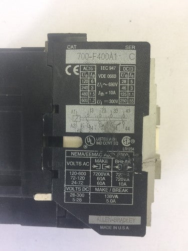 ALLEN BRADLEY 700-F400A1 CONTACTOR SER C HA473 COIL 120V 60HZ 110V 50HZ1