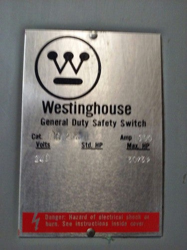 WESTINGHOUSE, GFN323N, SAFETY SWITCH, 240V, 100A, 2P, 2 FUSES, INDOOR, NEW1