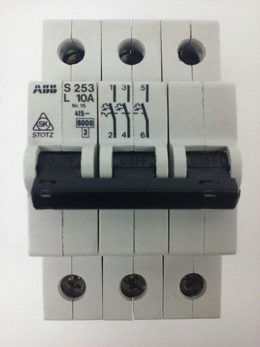 ABB, S253, L 10A, CIRCUIT BREAKER, Nr.15, 3P, 220/380VAC, MAX 240VAC, NEW, S20