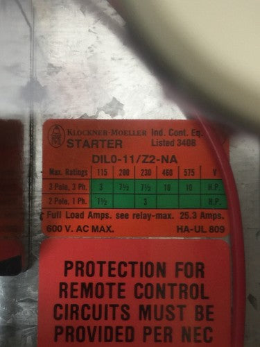 KLOCKNER-MOELLER DIL0-11/Z2/GSKi DIL0-11/Z2-NA INDUSTRIAL CONTROL PANEL ENCLOSUR3