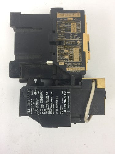 ALLEN BRADLEY 100-A09ND3 CONTACTOR SER B 600VAC 9A W/ 193-BSB30 RELAY 2-3A3