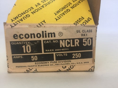 ECONOLIM NCLR 50 CURRENT LIMITING CLASS RK1 FUSE 50AMP 250VAC  (LOT OF 10)1