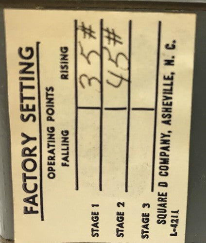 Square D Pressure Switch, 35-45 psi, class 9012, type DCW5, Series B6