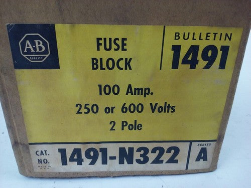 ALLEN BRADLEY 1491-N332 SER. A FUSE BLOCK,100AMP, 250 OR 600V, 2POLE, NEW IN BOX1