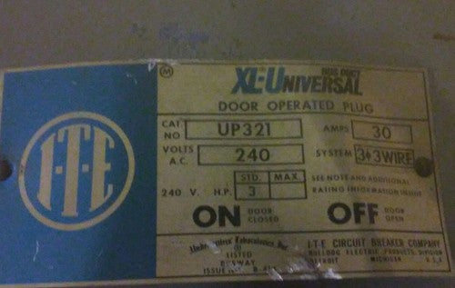 ITE I-T-E UP321 XL-Universal Door Operated Bus Plug - 30A, 240V, 3-Pole1