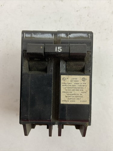 CROUSE-HINDS MP215 CIRCUIT BREAKER 15AMP 2POLE 120/240VAC TYPE MP-C0