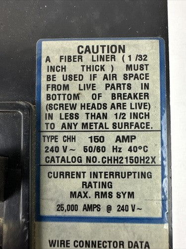 EATON CHH2150H2X CIRCUIT BREAKER 150AMP 240VAC 2POLE1