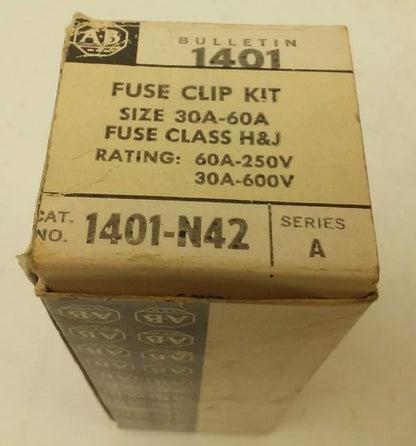 ALLEN BRADLEY 1401-N42 FUSE CLIP KIT 30-60A, 30A@600V, 60A@250V, (LOT OF 2)2