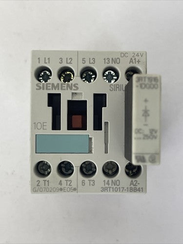 SIEMENS 3RT1017-1BB41 CONTACTOR 600VAC 20A 10HP COIL 24VDC 3RT1916-1DG000